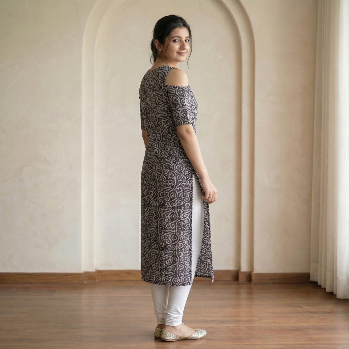 Printed Straight Kurti with Cold Shoulder Sleeves – Casual Ethnic Wear - Image 3