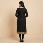 Black Straight Kurti with Gold Embroidery Panel – Elegant Ethnic Wear - Image 3