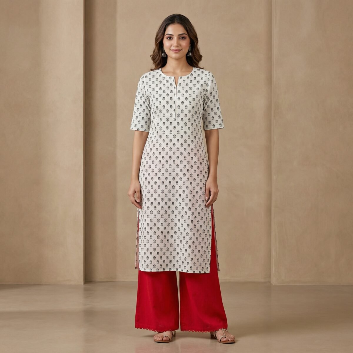 White Printed Straight Crepe Kurti for Women - Image 3