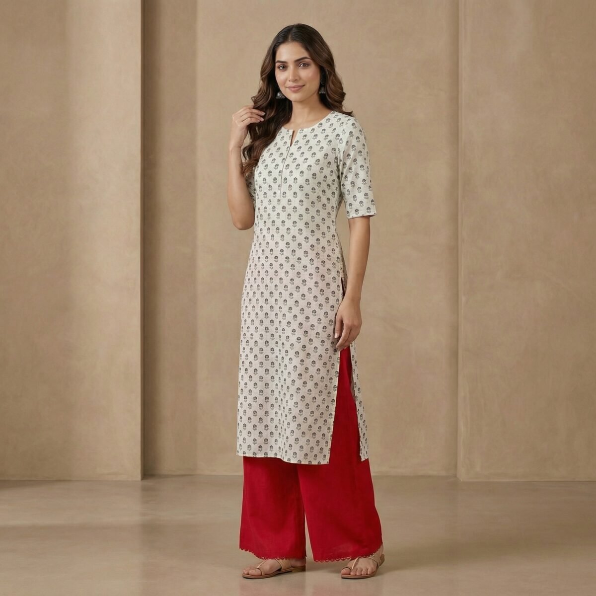 White Printed Straight Crepe Kurti for Women - Image 4