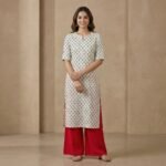 White Printed Straight Crepe Kurti for Women
