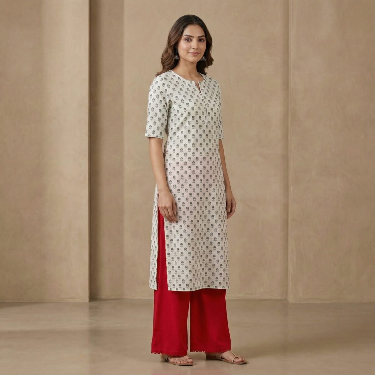 White Printed Straight Crepe Kurti for Women - Image 2