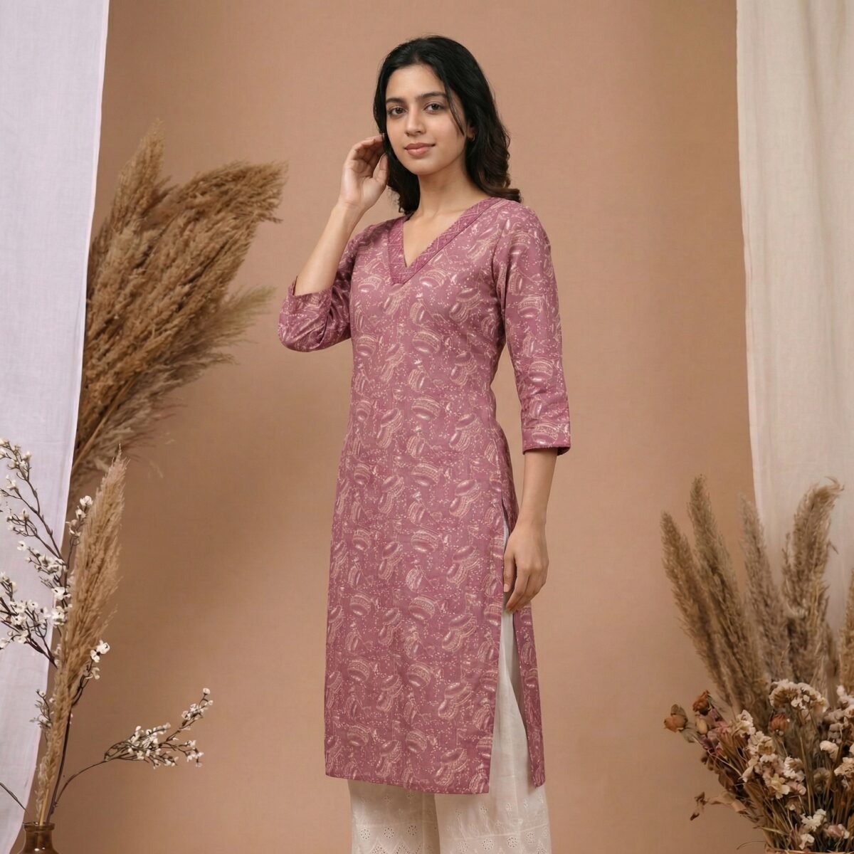 Rayon Printed Kurti – V-Neck 3/4 Sleeve Ethnic Wear - Image 2