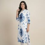 Blue & White Tie-Dye Rayon Kurti – Straight Fit Ethnic Wear - Image 4