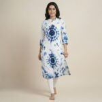Blue & White Tie-Dye Rayon Kurti – Straight Fit Ethnic Wear - Image 3