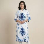 Blue & White Tie-Dye Rayon Kurti – Straight Fit Ethnic Wear