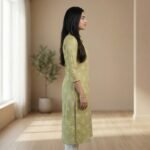 Pastel Olive Green Printed Straight Rayon Slub Kurti - Image 3