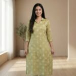 Pastel Olive Green Printed Straight Rayon Slub Kurti - Image 4