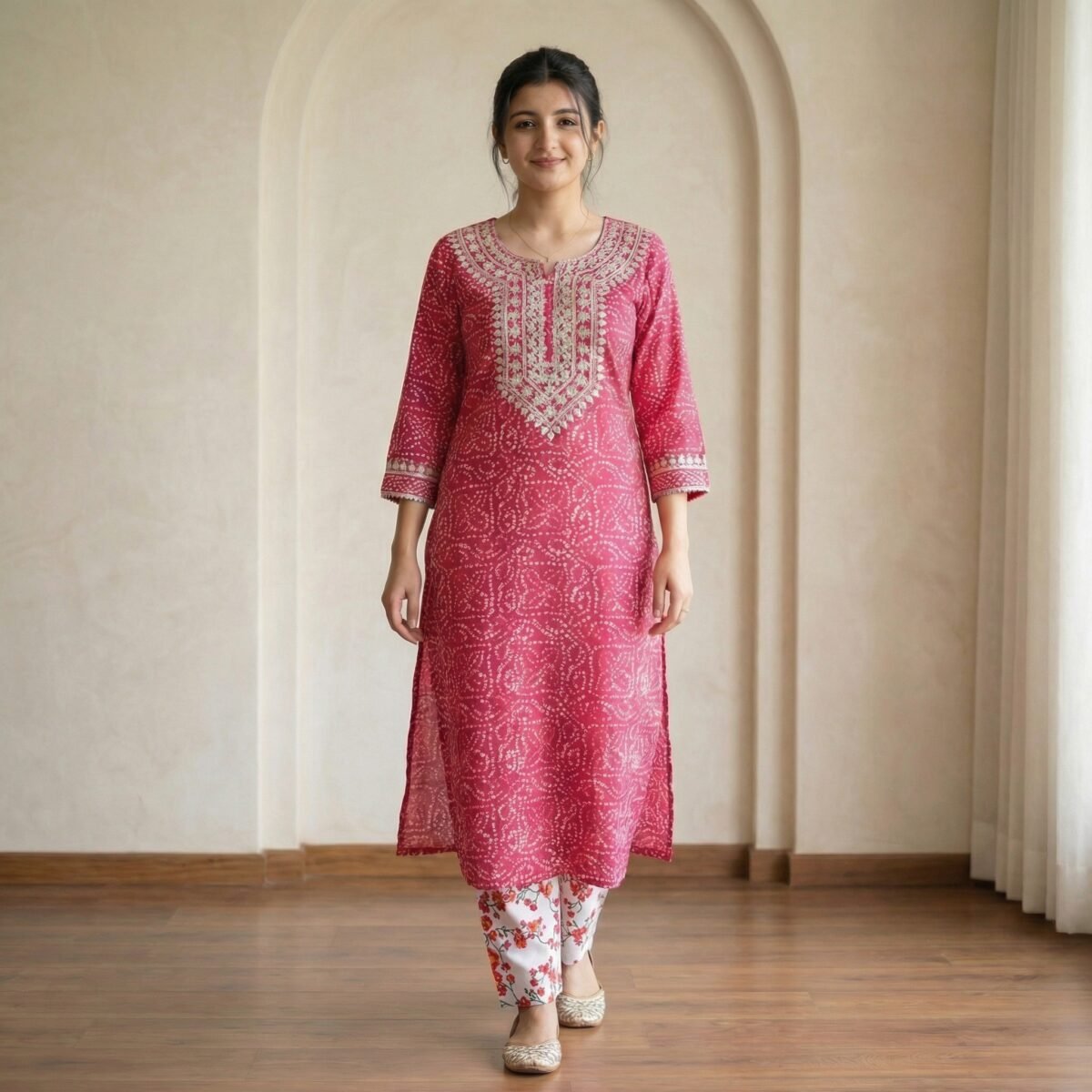 Pink Embroidered Kurta With Bottomwear – Ethnic Set - Image 4