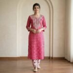 Pink Embroidered Kurta With Bottomwear – Ethnic Set