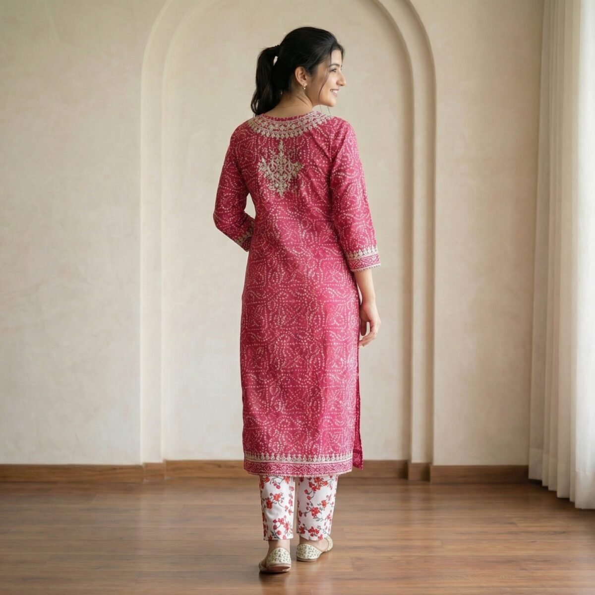 Pink Embroidered Kurta With Bottomwear – Ethnic Set - Image 2