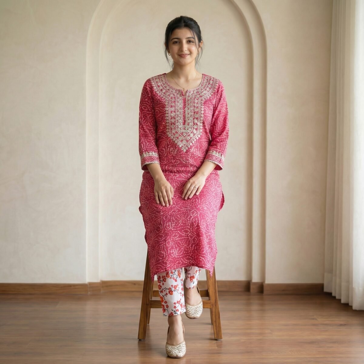 Pink Embroidered Kurta With Bottomwear – Ethnic Set - Image 3