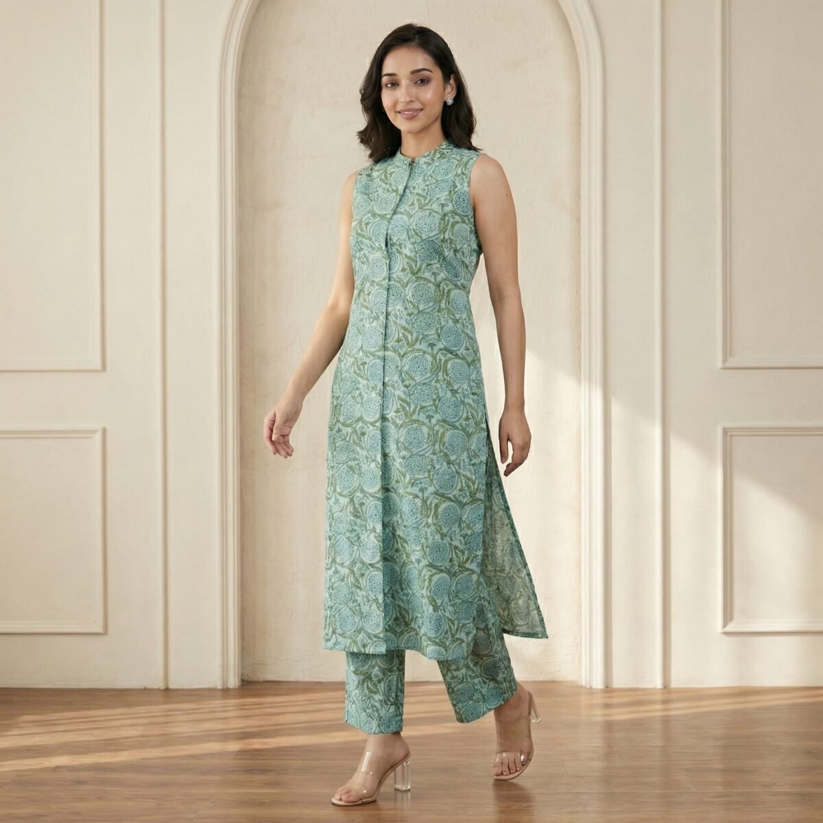 Mint Green Printed Kurta Palazzo Set – Elegant Kurti with Palazzo Pants - Image 4
