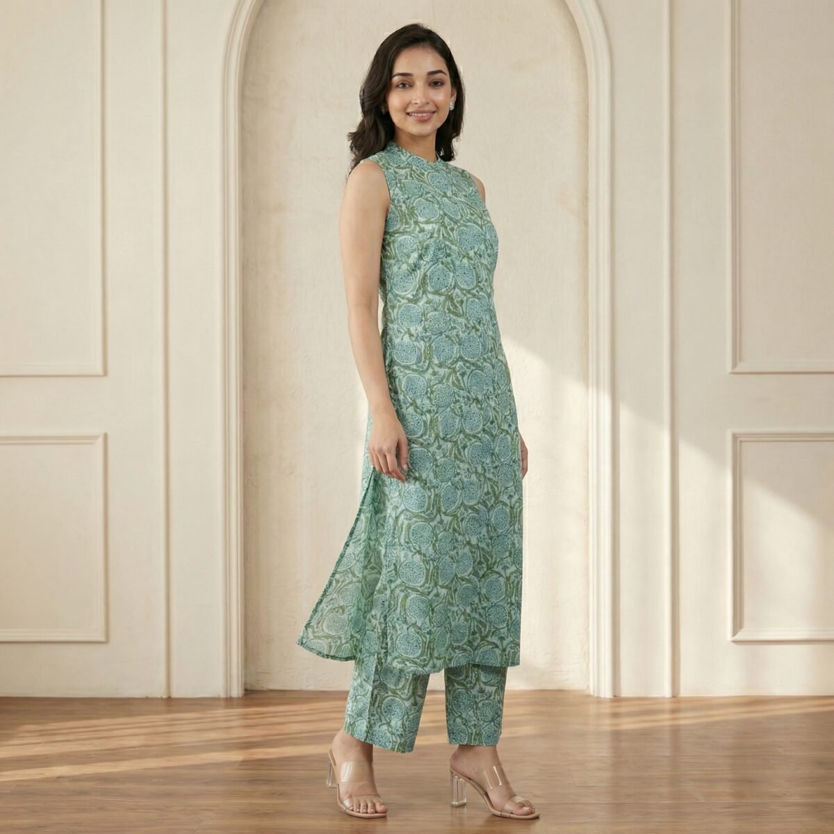 Mint Green Printed Kurta Palazzo Set – Elegant Kurti with Palazzo Pants - Image 2