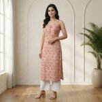 Pink Floral Printed Kurta Palazzo Set – Sleeveless Ethnic Wear - Image 4