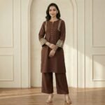 Brown Embroidered Kurta Palazzo Set for Women – Elegant Ethnic Wear - Image 4