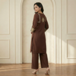 Brown Embroidered Kurta Palazzo Set for Women – Elegant Ethnic Wear - Image 2