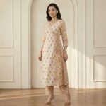 Peach Floral Printed Wrap Kurta Pant Set – Elegant Ethnic Wear - Image 3