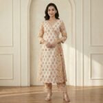 Peach Floral Printed Wrap Kurta Pant Set – Elegant Ethnic Wear