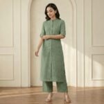 Sage Green Cotton Kurta Pant Set – Elegant Straight Fit Ethnic Wear - Image 3