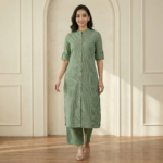 Sage Green Cotton Kurta Pant Set – Elegant Straight Fit Ethnic Wear - Image 4