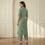 Sage Green Cotton Kurta Pant Set – Elegant Straight Fit Ethnic Wear - Image 2