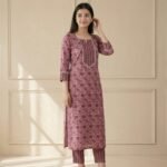 Mauve Floral Printed Kurta Pant Set for Women – Elegant Ethnic Wear - Image 2