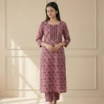 Mauve Floral Printed Kurta Pant Set for Women – Elegant Ethnic Wear - Image 4