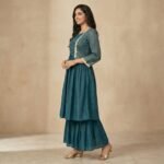 Teal Embroidered Cotton Blend Kurta Sharara Set for Women - Image 3