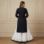 Black Embroidered Kurta with White Flared Sharara Set - Image 3