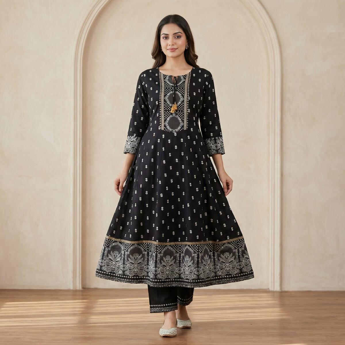 Black Embroidered Anarkali Kurta Set with Dupatta – Ethnic Wear - Image 2