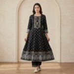 Black Embroidered Anarkali Kurta Set with Dupatta – Ethnic Wear - Image 2
