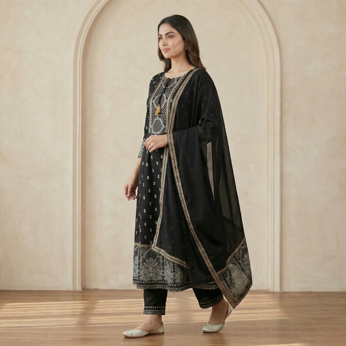 Black Embroidered Anarkali Kurta Set with Dupatta – Ethnic Wear - Image 4