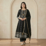 Black Embroidered Anarkali Kurta Set with Dupatta – Ethnic Wear