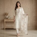 Off-White Floral Embroidered Cotton Kurta Set with Dupatta