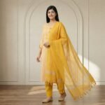 Mustard Yellow Cotton Kurta Set for Women with Dupatta – Elegant Ethnic Wear - Image 3