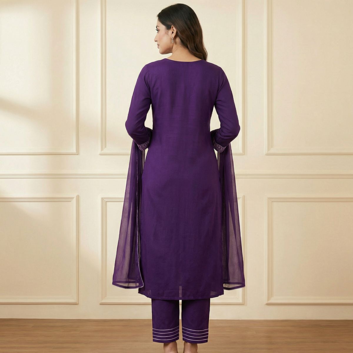 Royal Purple Embroidered Rayon Kurta Set with Dupatta – Elegant Ethnic Wear - Image 3