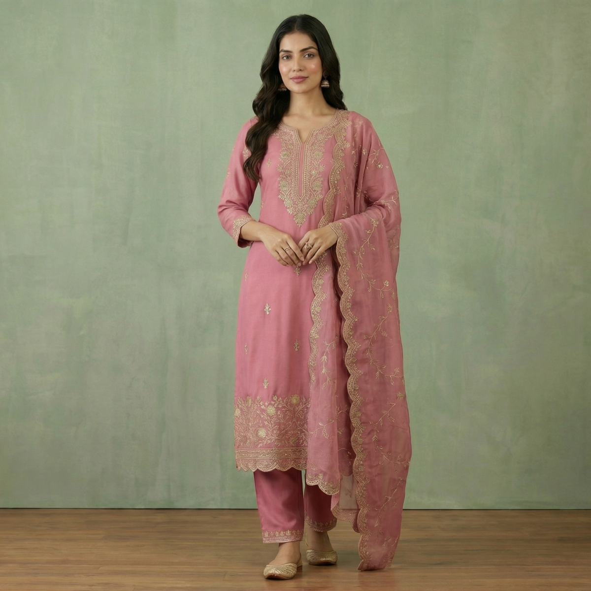 Pink Rayon Embroidered Kurta Set with Dupatta - Image 3