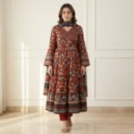 Brick Red Rajasthani Printed Anarkali Kurta Set with Dupatta – Ethnic Flared Festive Wear