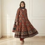 Brick Red Rajasthani Printed Anarkali Kurta Set with Dupatta – Ethnic Flared Festive Wear - Image 4