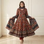 Brick Red Rajasthani Printed Anarkali Kurta Set with Dupatta – Ethnic Flared Festive Wear - Image 3