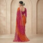 Orange & Magenta Georgette Saree with Ethnic Motifs & Designer Blouse - Image 3