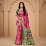 Rani Pink & Green Banarasi Silk Saree with Rich Zari Weaving