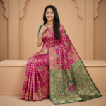 Rani Pink & Green Banarasi Silk Saree with Rich Zari Weaving - Image 4