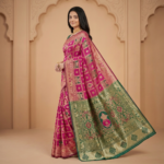 Rani Pink & Green Banarasi Silk Saree with Rich Zari Weaving - Image 2