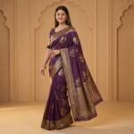 Royal Purple Banarasi Silk Saree with Rich Gold Zari Border - Image 4