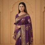 Royal Purple Banarasi Silk Saree with Rich Gold Zari Border - Image 3