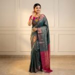 Premium Teal & Magenta Banarasi Silk Saree with Gold Zari Weaving