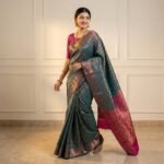 Premium Teal & Magenta Banarasi Silk Saree with Gold Zari Weaving - Image 2