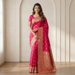 Deep Pink Kanjeevaram Silk Saree with Antique Gold Zari Border